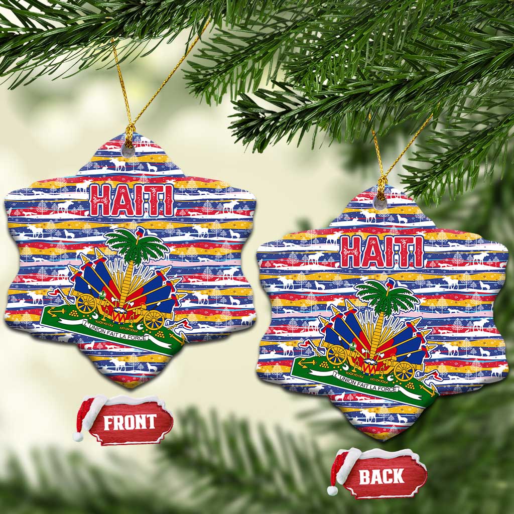 Haiti Christmas Ceramic Ornament Blue Red Yellow Xmas Santa Sleigh and Coat of Arms - African Pride