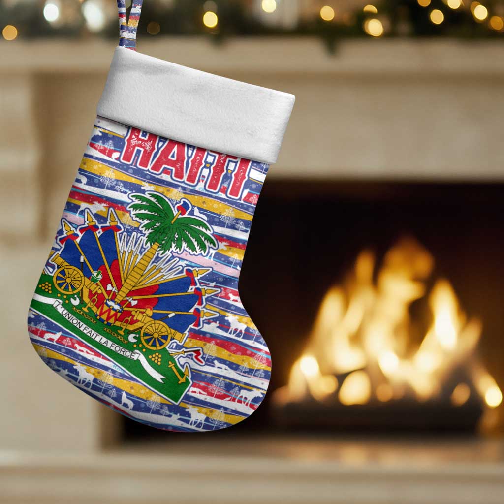 Haiti Christmas Stocking Blue Red Yellow Xmas Santa Sleigh and Coat of Arms - African Pride