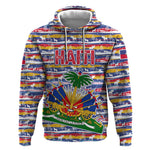 Haiti Christmas Hoodie Blue Red Yellow Xmas Santa Sleigh and Coat of Arms - African Pride