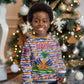 Haiti Christmas Kid Ugly Christmas Sweater Blue Red Yellow Xmas Santa Sleigh and Coat of Arms - African Pride