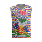 Haiti Christmas Knitted V-Neck Vest Blue Red Yellow Xmas Santa Sleigh and Coat of Arms - African Pride