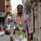 Haiti Christmas Long Sleeve Button Shirt Blue Red Yellow Xmas Santa Sleigh and Coat of Arms - African Pride