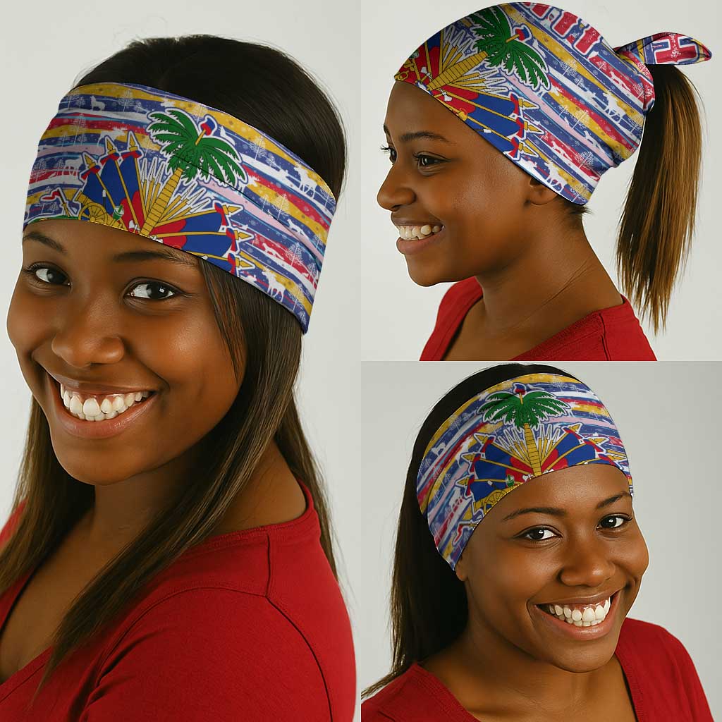 Haiti Christmas Neck Gaiter Blue Red Yellow Xmas Santa Sleigh and Coat of Arms - African Pride
