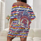 Haiti Christmas Off Shoulder Short Dress Blue Red Yellow Xmas Santa Sleigh and Coat of Arms - African Pride
