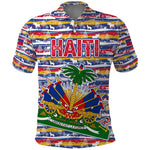 Haiti Christmas Polo Shirt Blue Red Yellow Xmas Santa Sleigh and Coat of Arms - African Pride