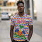 Haiti Christmas Polo Shirt Blue Red Yellow Xmas Santa Sleigh and Coat of Arms - African Pride