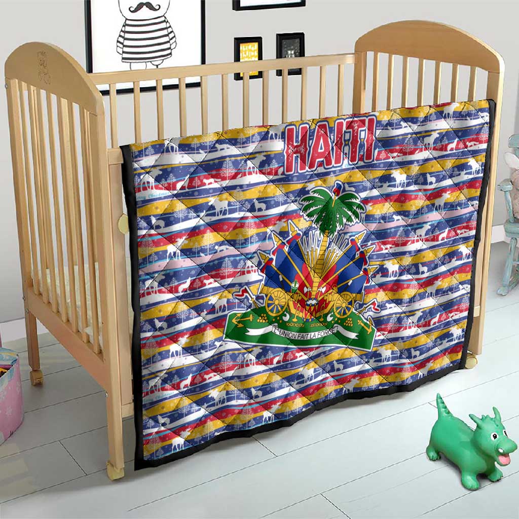 Haiti Christmas Quilt Blue Red Yellow Xmas Santa Sleigh and Coat of Arms - African Pride