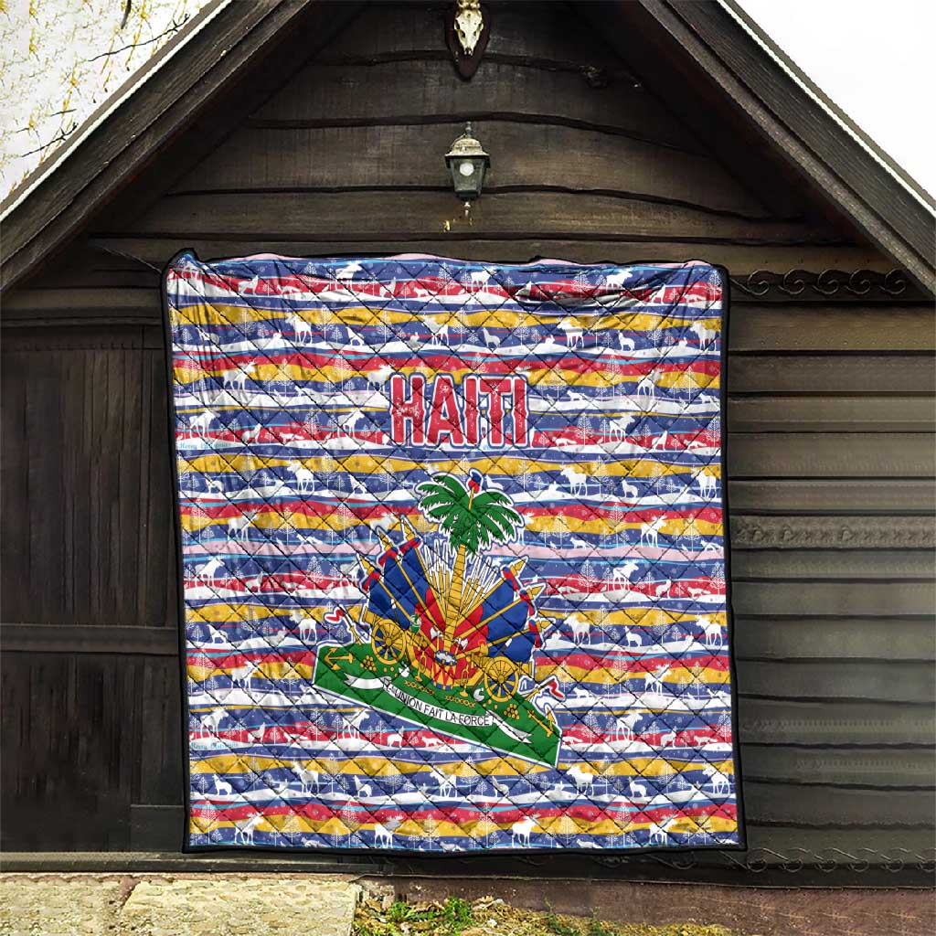 Haiti Christmas Quilt Blue Red Yellow Xmas Santa Sleigh and Coat of Arms - African Pride