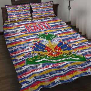 Haiti Christmas Quilt Bed Set Blue Red Yellow Xmas Santa Sleigh and Coat of Arms - African Pride