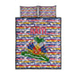Haiti Christmas Quilt Bed Set Blue Red Yellow Xmas Santa Sleigh and Coat of Arms - African Pride