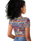 Haiti Christmas Raglan Cropped T shirt Blue Red Yellow Xmas Santa Sleigh and Coat of Arms - African Pride
