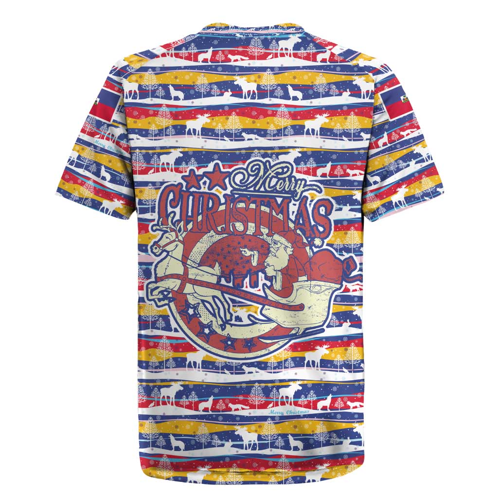 Haiti Christmas Rugby Jersey Blue Red Yellow Xmas Santa Sleigh and Coat of Arms - African Pride