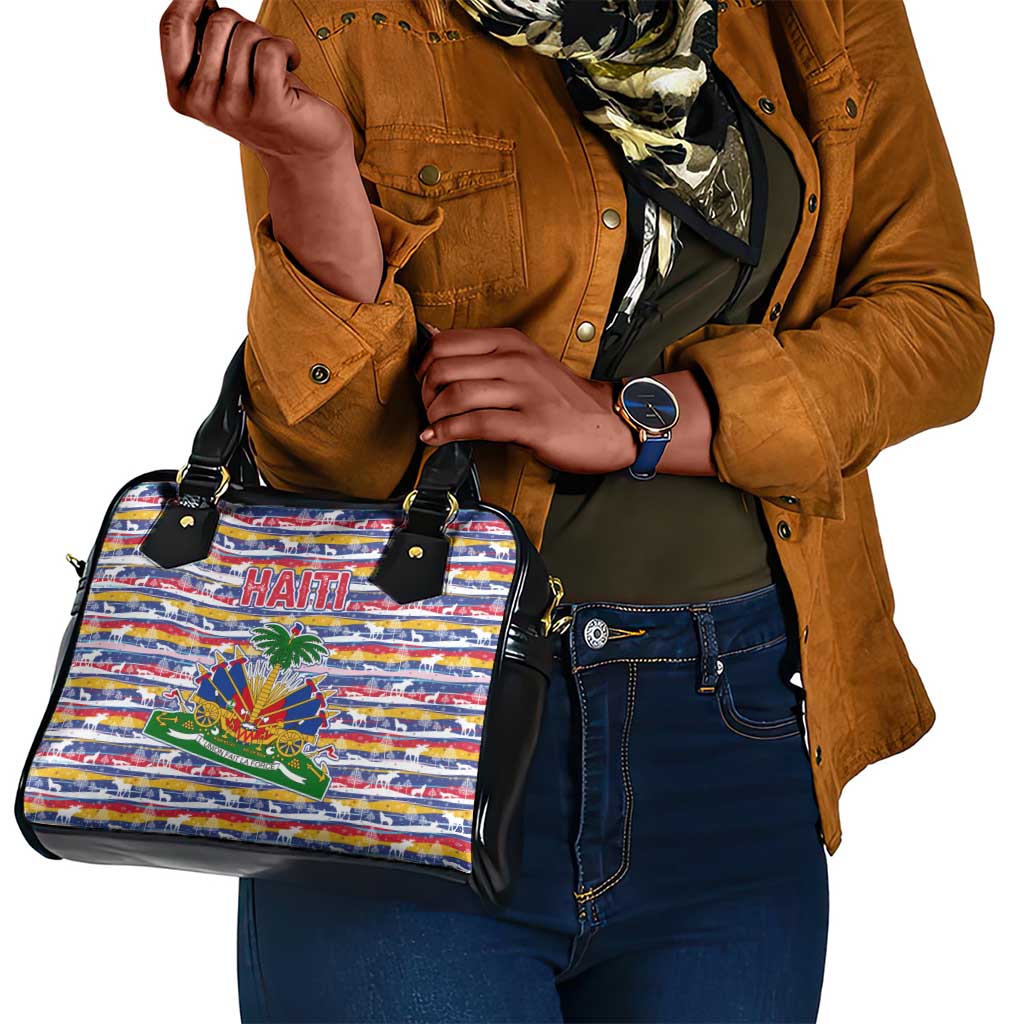 Haiti Christmas Shoulder Handbag Blue Red Yellow Xmas Santa Sleigh and Coat of Arms - African Pride