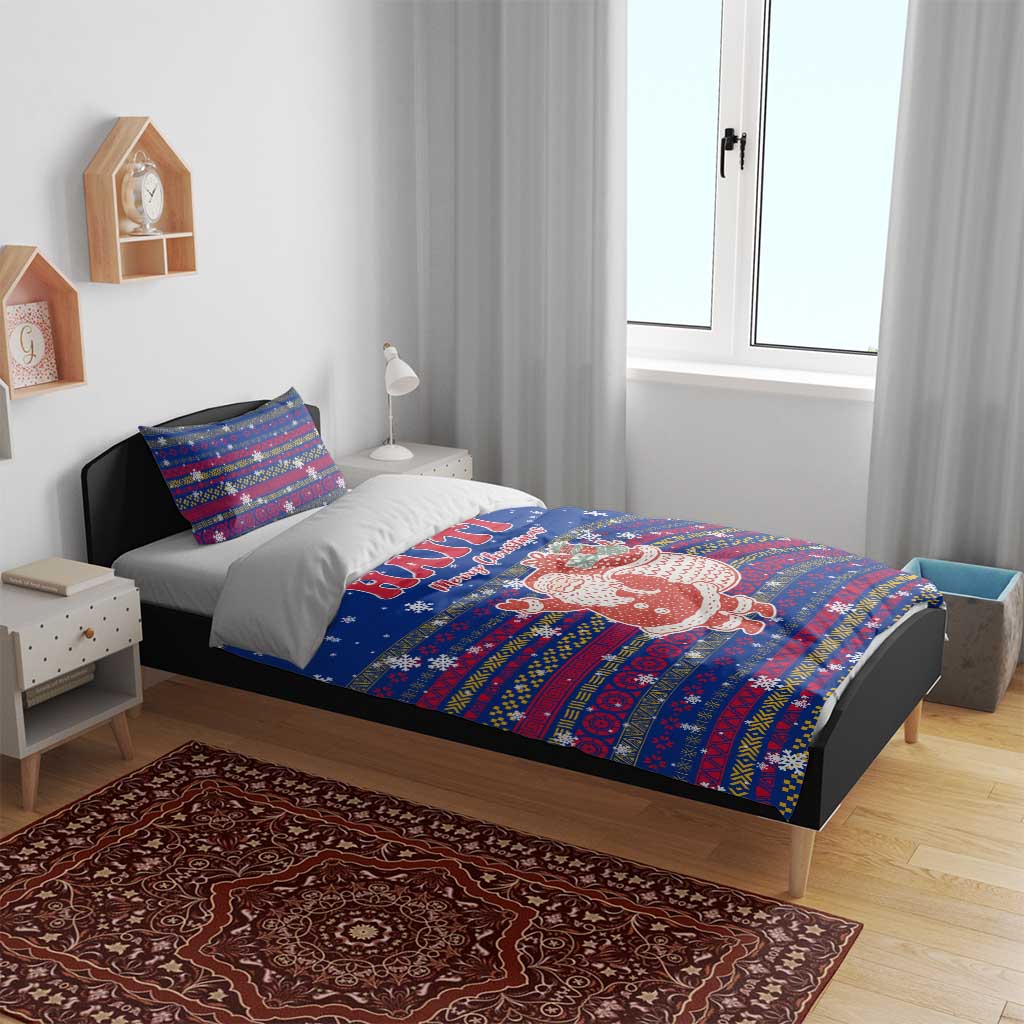 Haiti Christmas Bedding Set Blue Red Xmas Santa Snowflake and Map - African Pride
