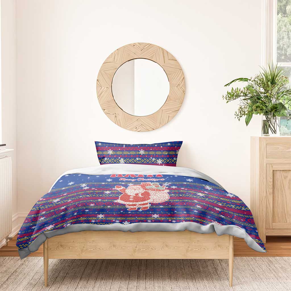 Haiti Christmas Bedding Set Blue Red Xmas Santa Snowflake and Map - African Pride