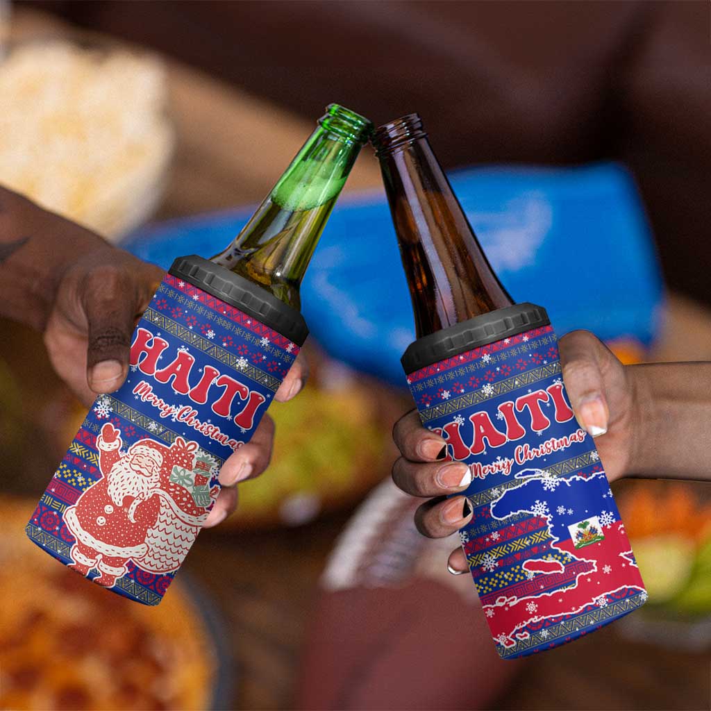 Haiti Christmas 4 in 1 Can Cooler Tumbler Blue Red Xmas Santa Snowflake and Map - African Pride