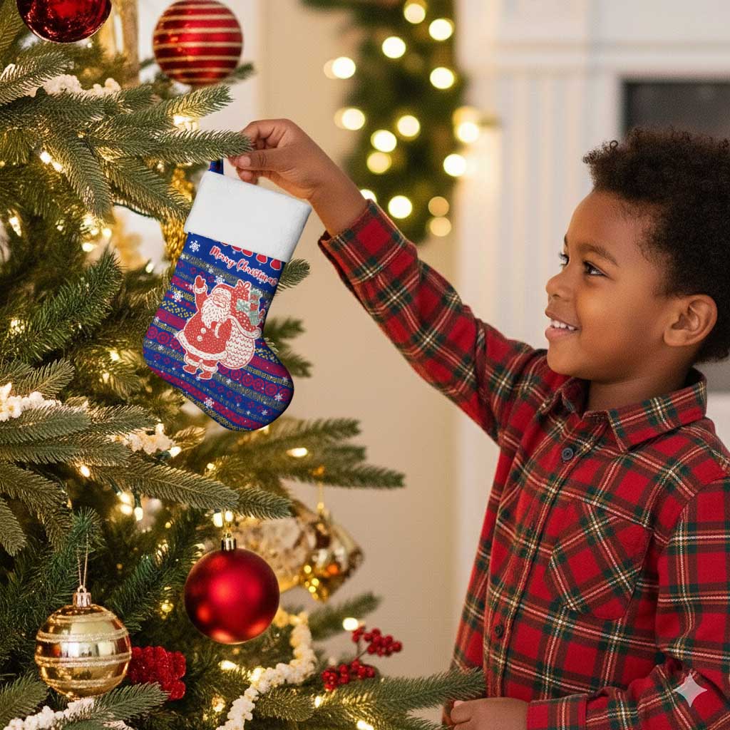 Haiti Christmas Stocking Blue Red Xmas Santa Snowflake and Map - African Pride