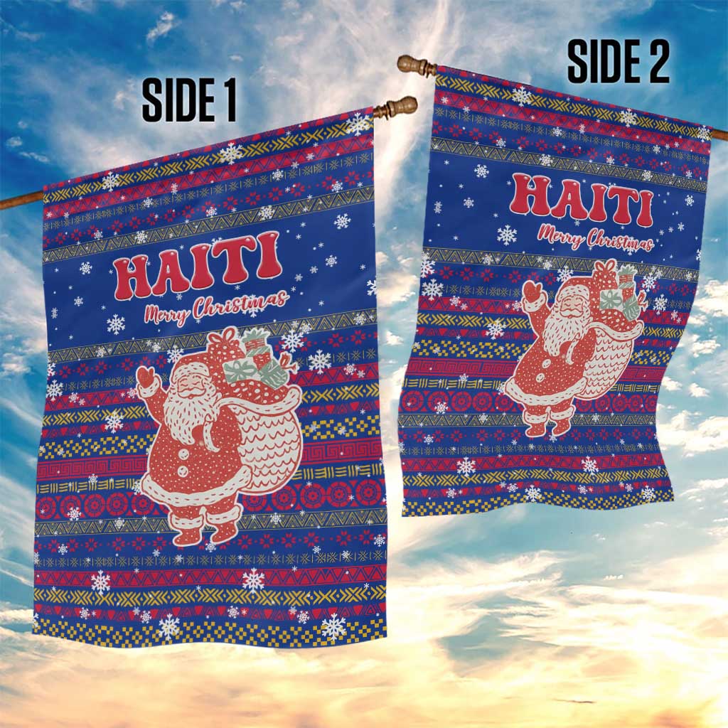 Haiti Christmas Garden Flag Blue Red Xmas Santa Snowflake and Map - African Pride