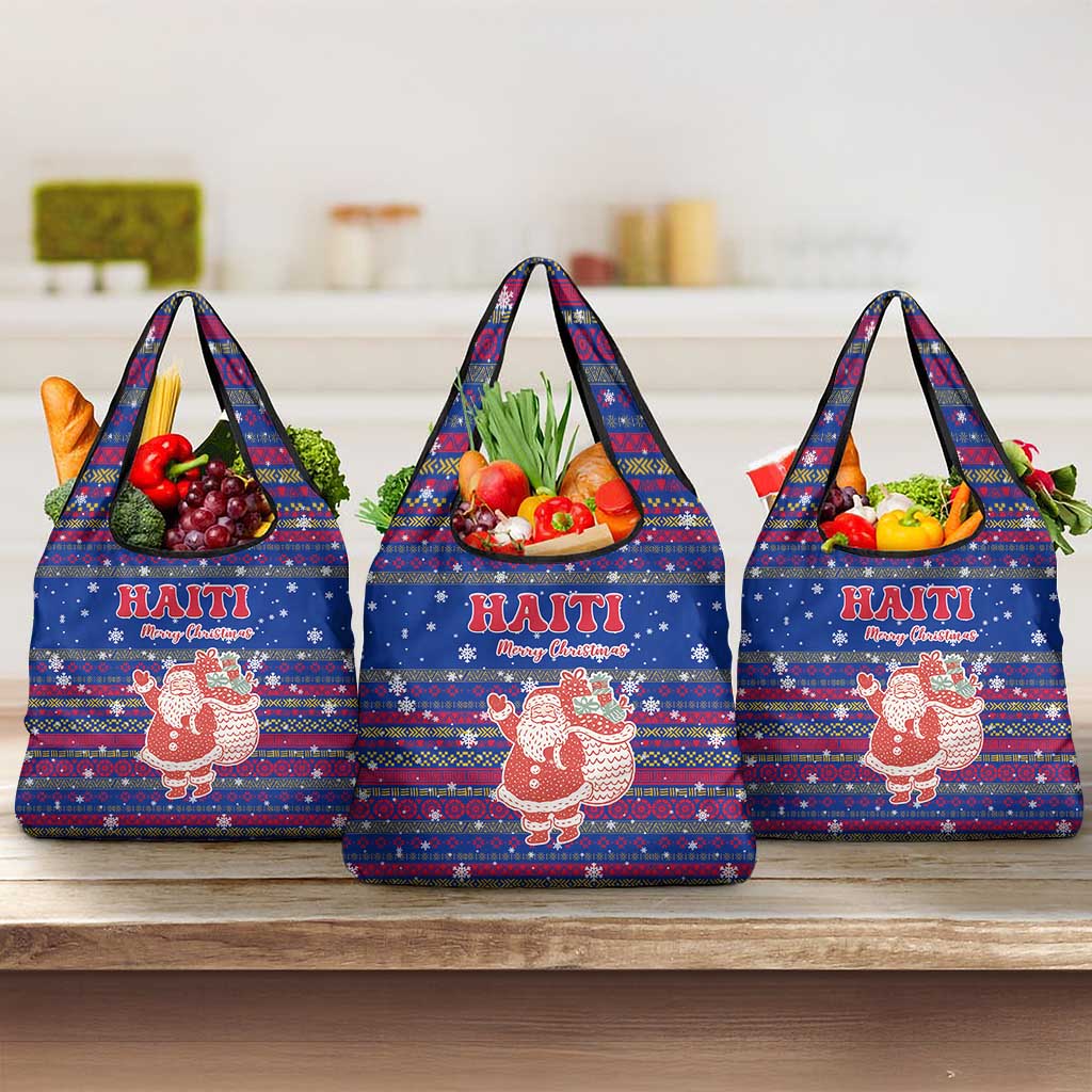 Haiti Christmas Grocery Bag Blue Red Xmas Santa Snowflake and Map - African Pride