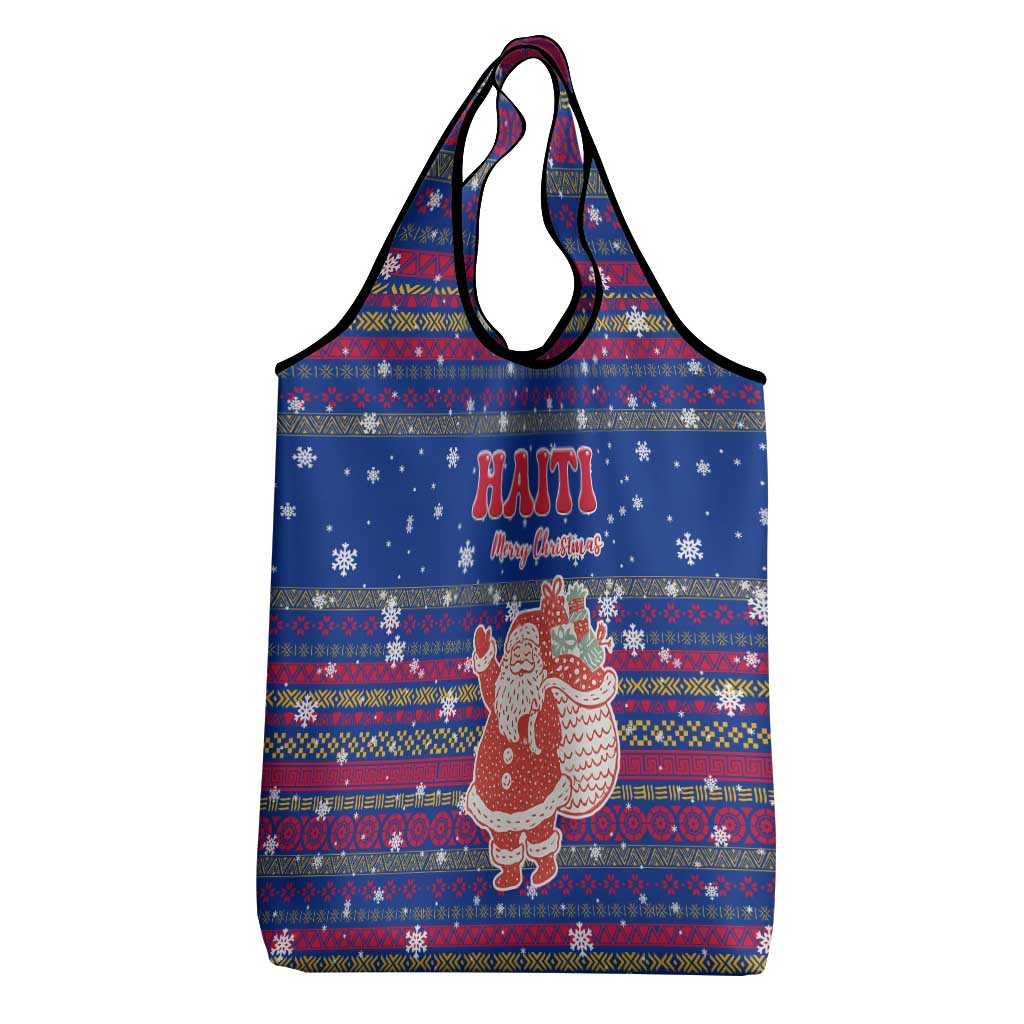 Haiti Christmas Grocery Bag Blue Red Xmas Santa Snowflake and Map - African Pride