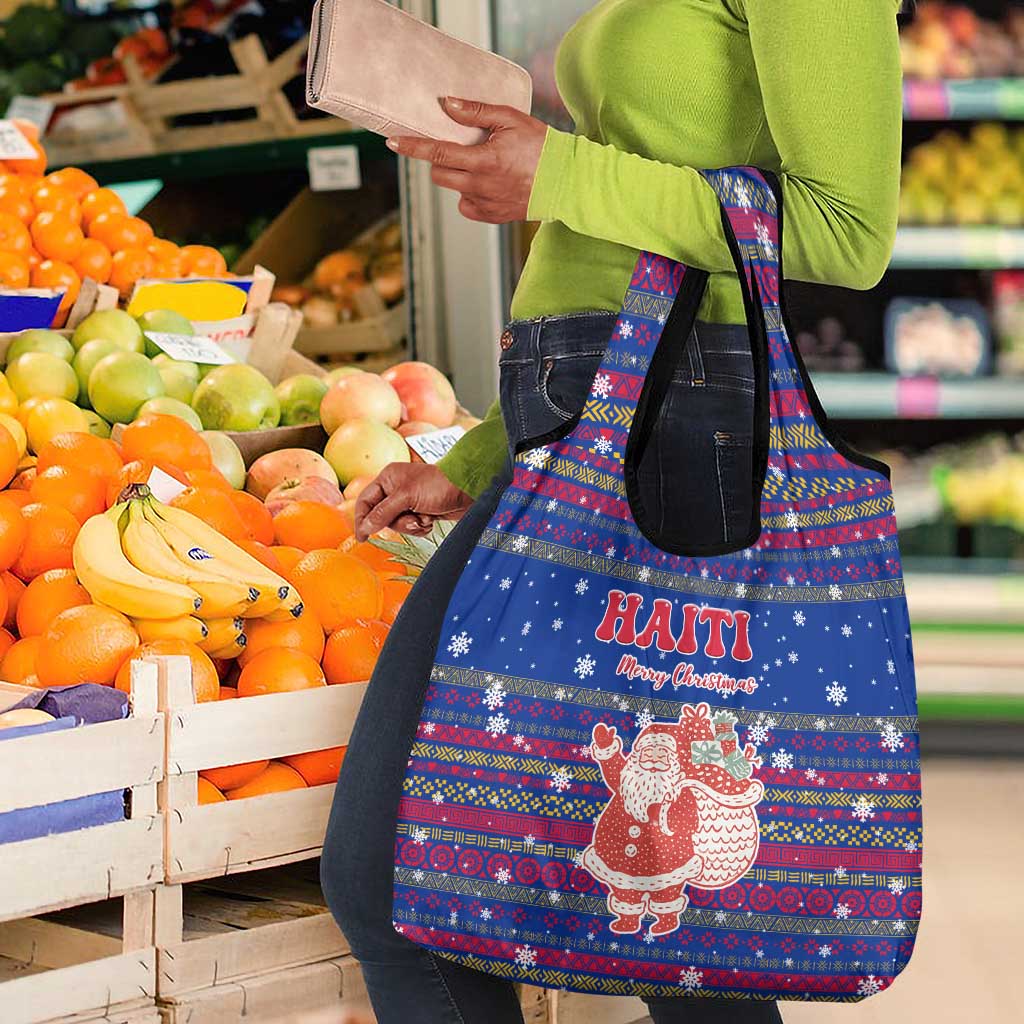 Haiti Christmas Grocery Bag Blue Red Xmas Santa Snowflake and Map - African Pride