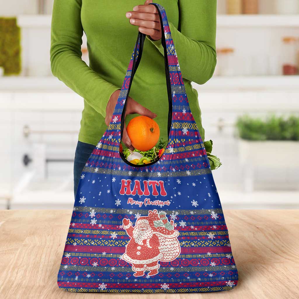 Haiti Christmas Grocery Bag Blue Red Xmas Santa Snowflake and Map - African Pride