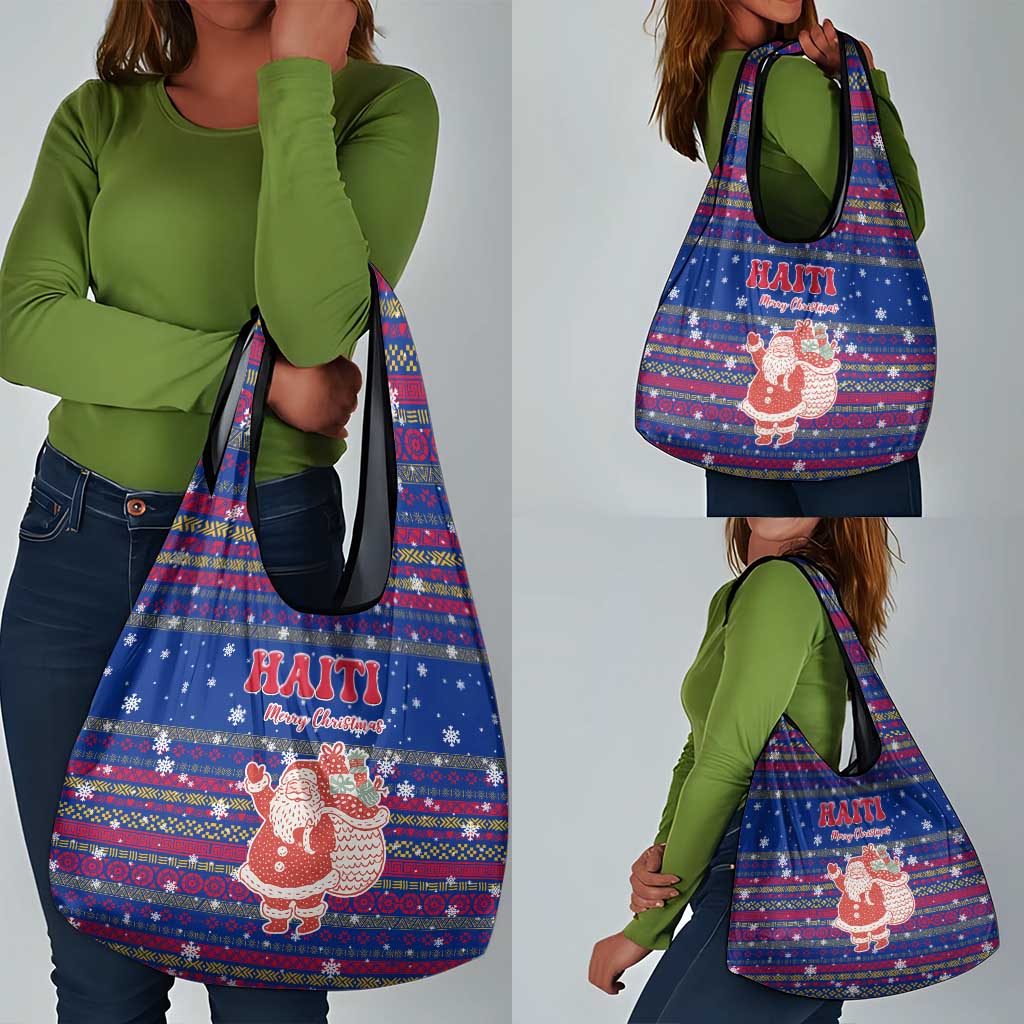 Haiti Christmas Grocery Bag Blue Red Xmas Santa Snowflake and Map - African Pride