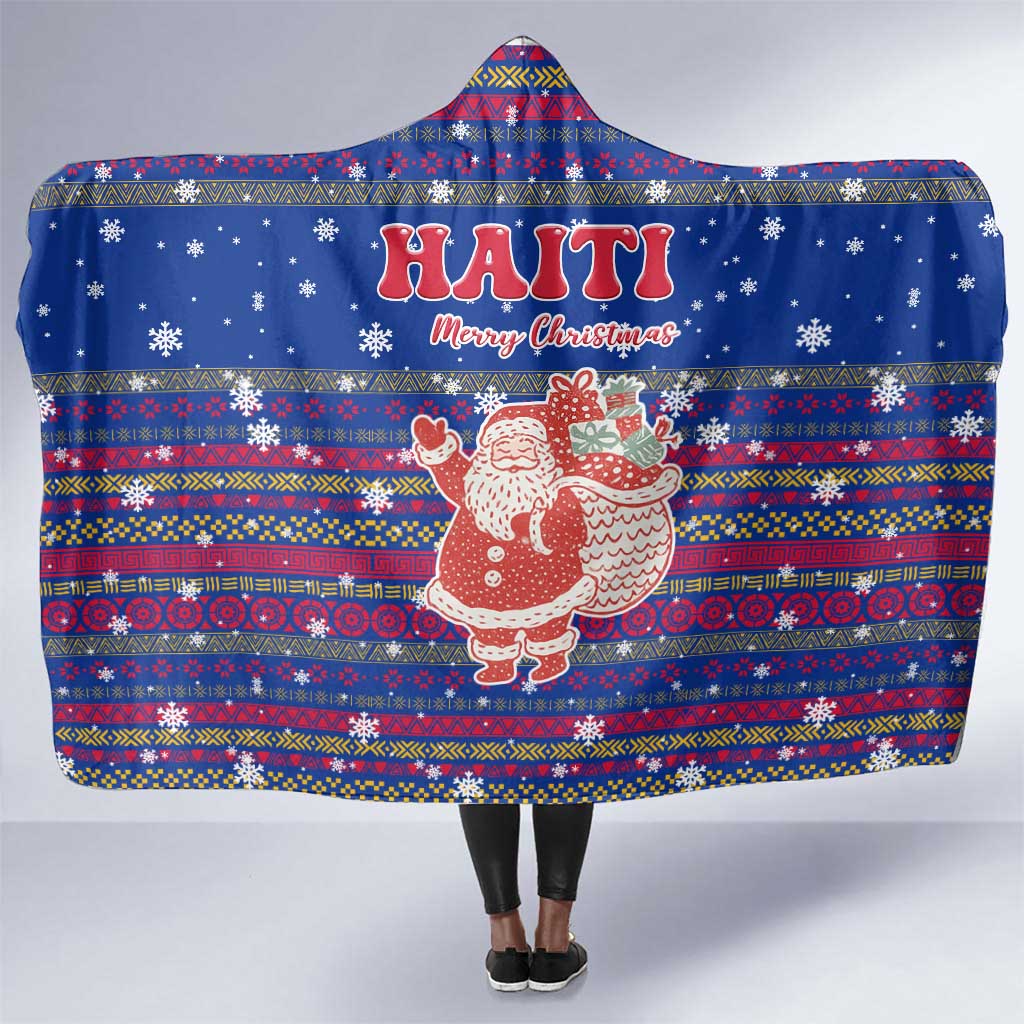 Haiti Christmas Hooded Blanket Blue Red Xmas Santa Snowflake and Map - African Pride