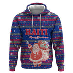 Haiti Christmas Hoodie Blue Red Xmas Santa Snowflake and Map - African Pride