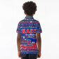 Haiti Christmas Kid Polo Shirt Blue Red Xmas Santa Snowflake and Map - African Pride