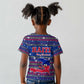 Haiti Christmas Kid T shirt Blue Red Xmas Santa Snowflake and Map - African Pride