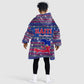 Haiti Christmas Kid Wearable Blanket Hoodie Blue Red Xmas Santa Snowflake and Map - African Pride