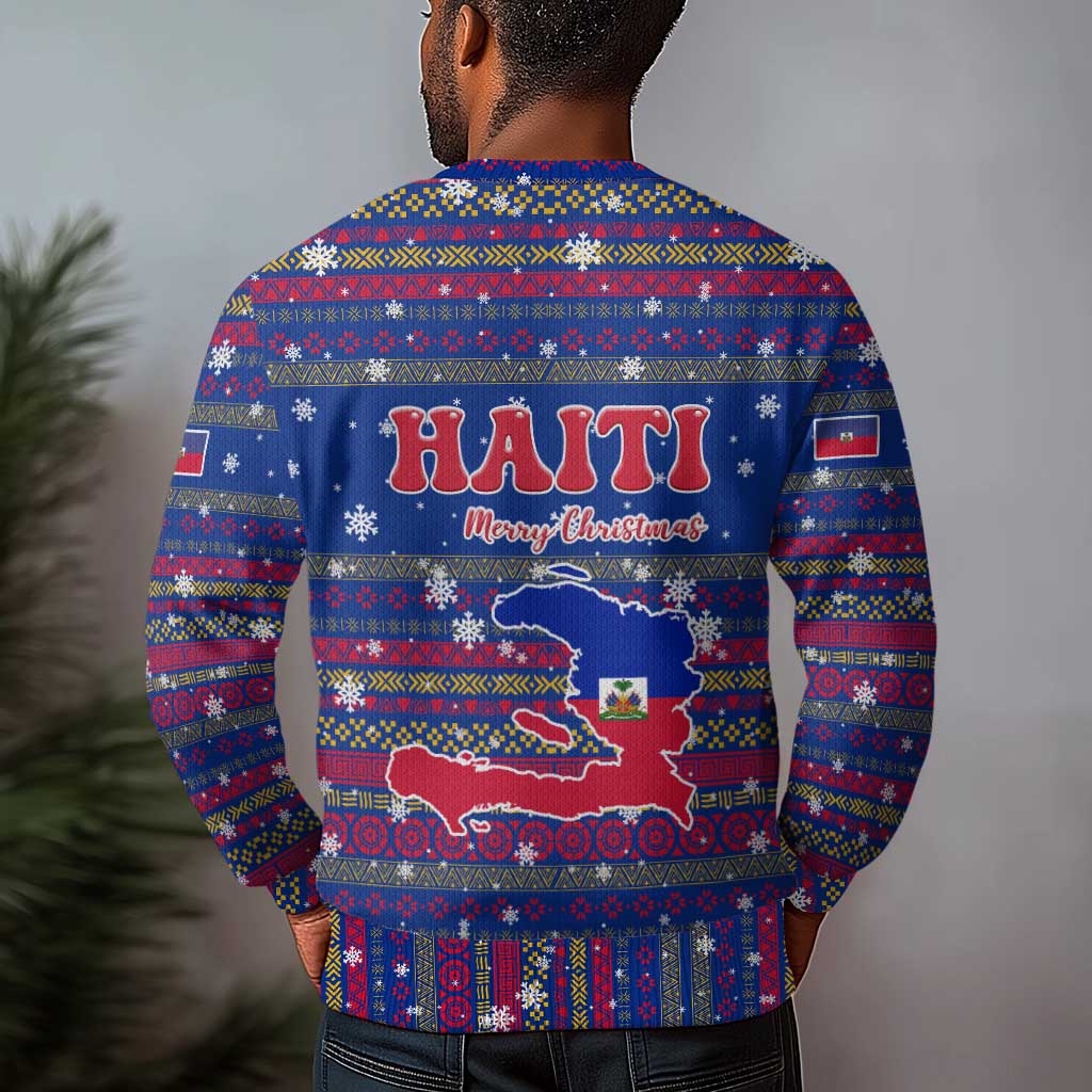 Haiti Christmas Ugly Christmas Sweater Blue Red Xmas Santa Snowflake and Map - African Pride