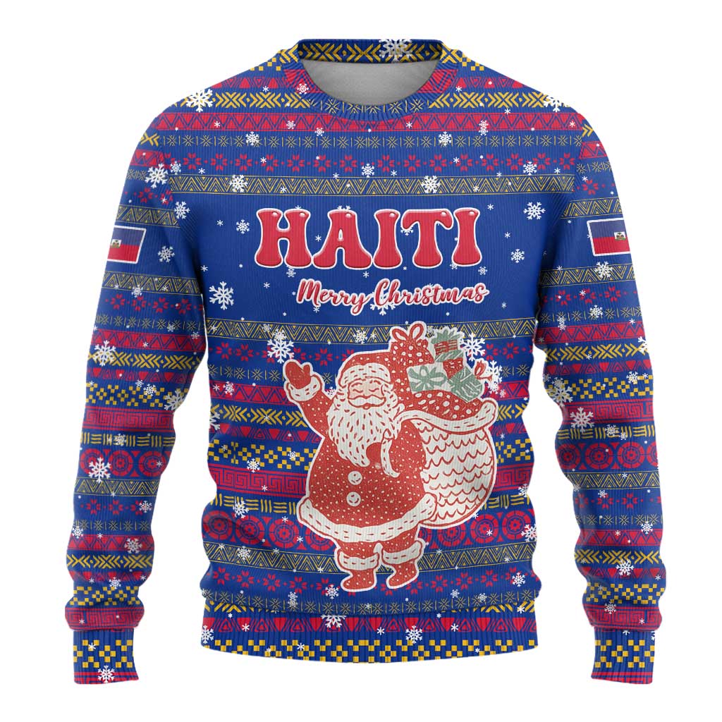 Haiti Christmas Ugly Christmas Sweater Blue Red Xmas Santa Snowflake and Map - African Pride