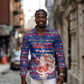 Haiti Christmas Long Sleeve Button Shirt Blue Red Xmas Santa Snowflake and Map - African Pride