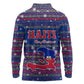 Haiti Christmas Long Sleeve Polo Shirt Blue Red Xmas Santa Snowflake and Map - African Pride