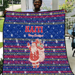Haiti Christmas Quilt Blue Red Xmas Santa Snowflake and Map - African Pride