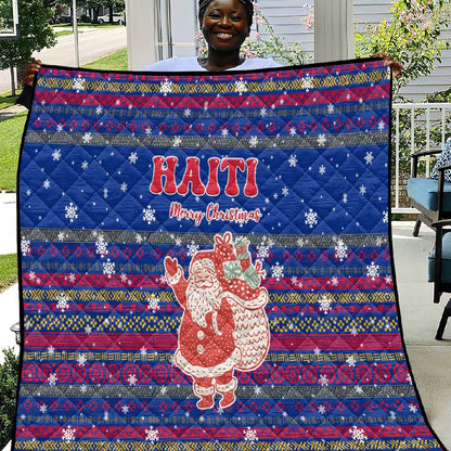 Haiti Christmas Quilt Blue Red Xmas Santa Snowflake and Map - African Pride