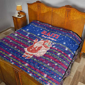 Haiti Christmas Quilt Blue Red Xmas Santa Snowflake and Map - African Pride