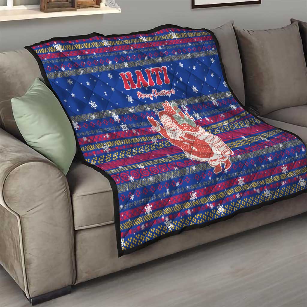 Haiti Christmas Quilt Blue Red Xmas Santa Snowflake and Map - African Pride