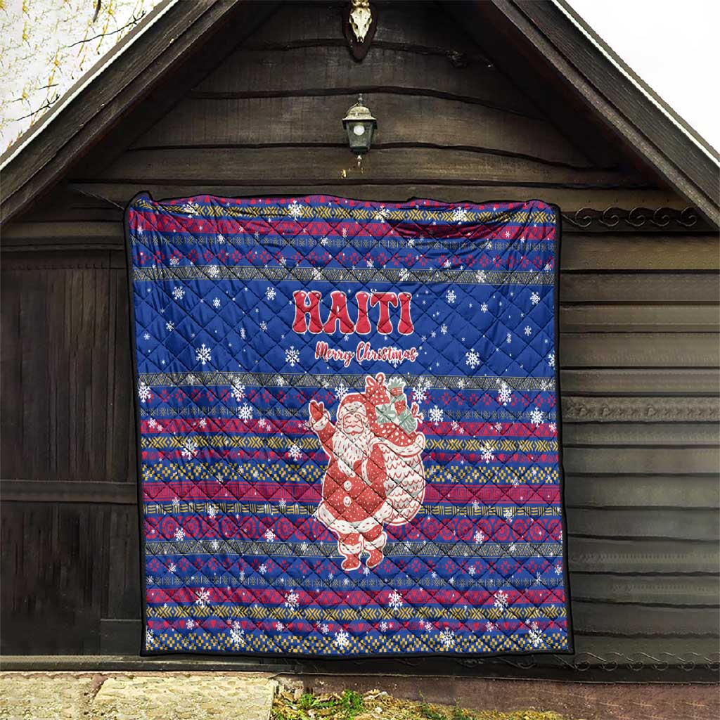 Haiti Christmas Quilt Blue Red Xmas Santa Snowflake and Map - African Pride