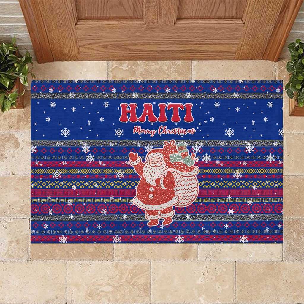 Haiti Christmas Rubber Doormat Blue Red Xmas Santa Snowflake and Map - African Pride