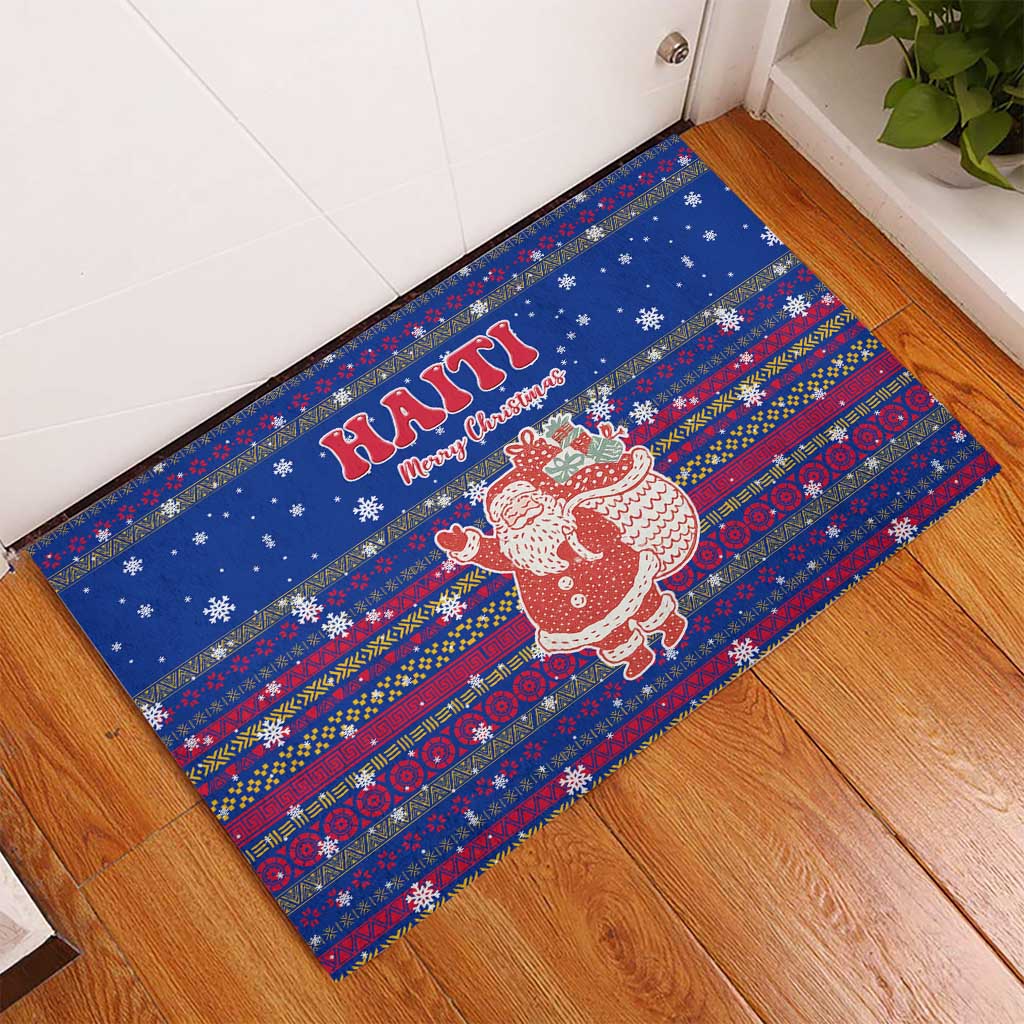 Haiti Christmas Rubber Doormat Blue Red Xmas Santa Snowflake and Map - African Pride