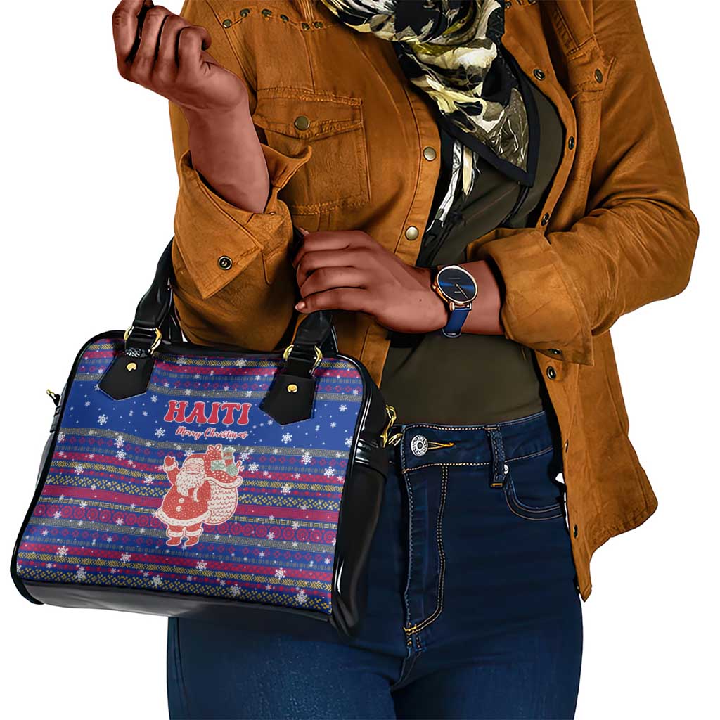 Haiti Christmas Shoulder Handbag Blue Red Xmas Santa Snowflake and Map - African Pride