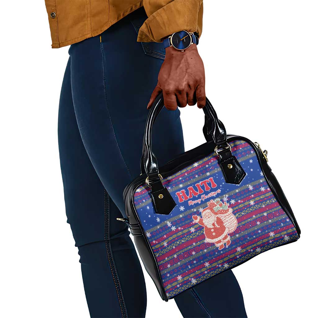 Haiti Christmas Shoulder Handbag Blue Red Xmas Santa Snowflake and Map - African Pride