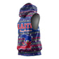 Haiti Christmas Sleeveless Hoodie Blue Red Xmas Santa Snowflake and Map - African Pride