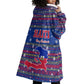 Haiti Christmas Wearable Blanket Hoodie Blue Red Xmas Santa Snowflake and Map - African Pride