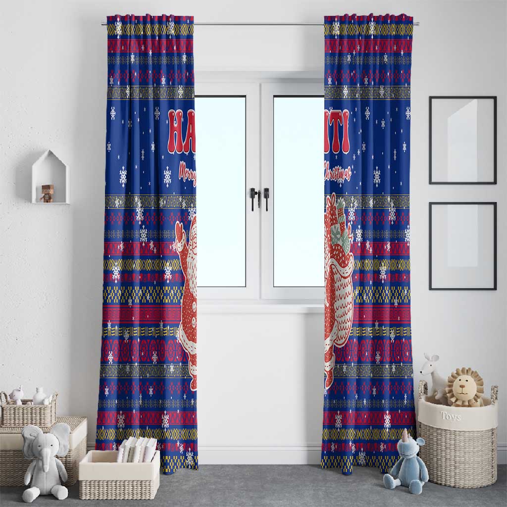 Haiti Christmas Window Curtain Blue Red Xmas Santa Snowflake and Map - African Pride