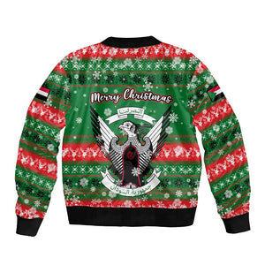 Sudan Christmas Bomber Jacket Green Red Xmas Camel Snowflake and Coat of Arms - African Pride