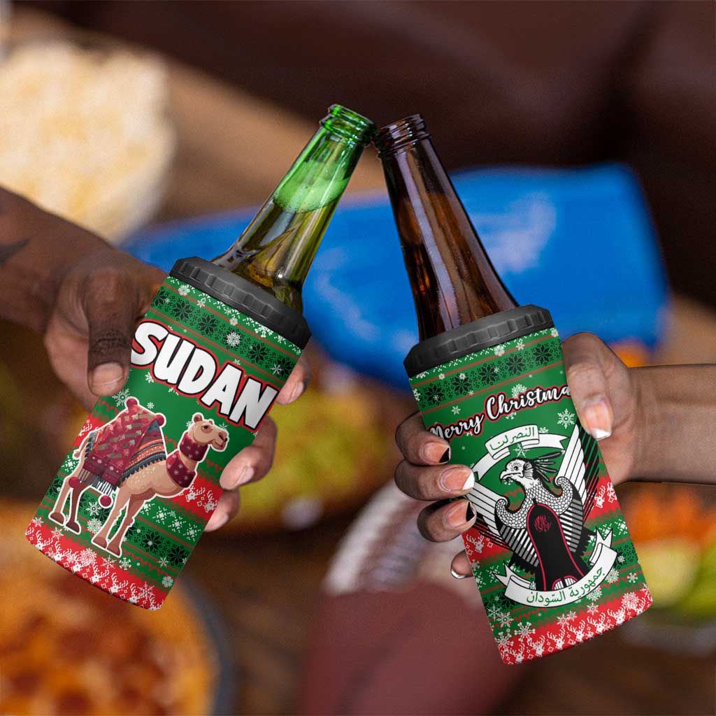 Sudan Christmas 4 in 1 Can Cooler Tumbler Green Red Xmas Camel Snowflake and Coat of Arms - African Pride